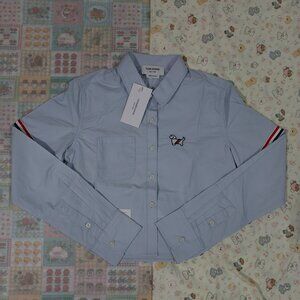 Thom Browne Blue Cropped Long-Sleeved Shirt